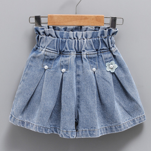 Girls 'pleated denim shorts for summer, new children's jeans for women's baby hot pants, short Korean style