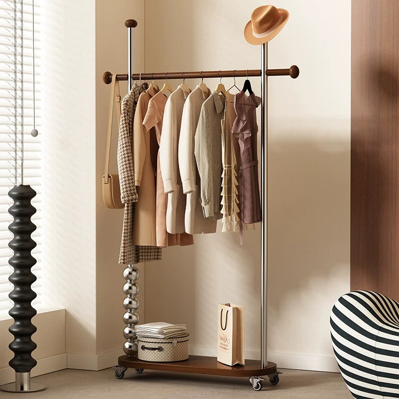Floor-Standing Coat Rack for Home Use, Mobile Bedroom Clothes Rack, Simple Modern Metal Standing Storage Rack, 2026 New Model