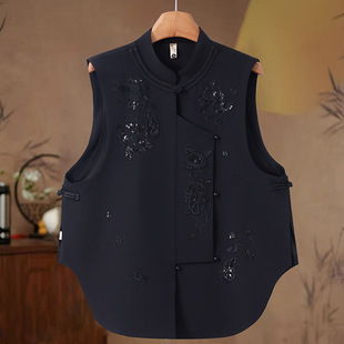 Wholesale heavy industry embroidery new Chinese vest top women's 2025 spring and autumn new buckle national style sleeveless back to work coat