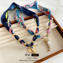 布艺眼睛象牙大象吊坠项链复古民族风毛衣链波西米亚百搭饰品批发