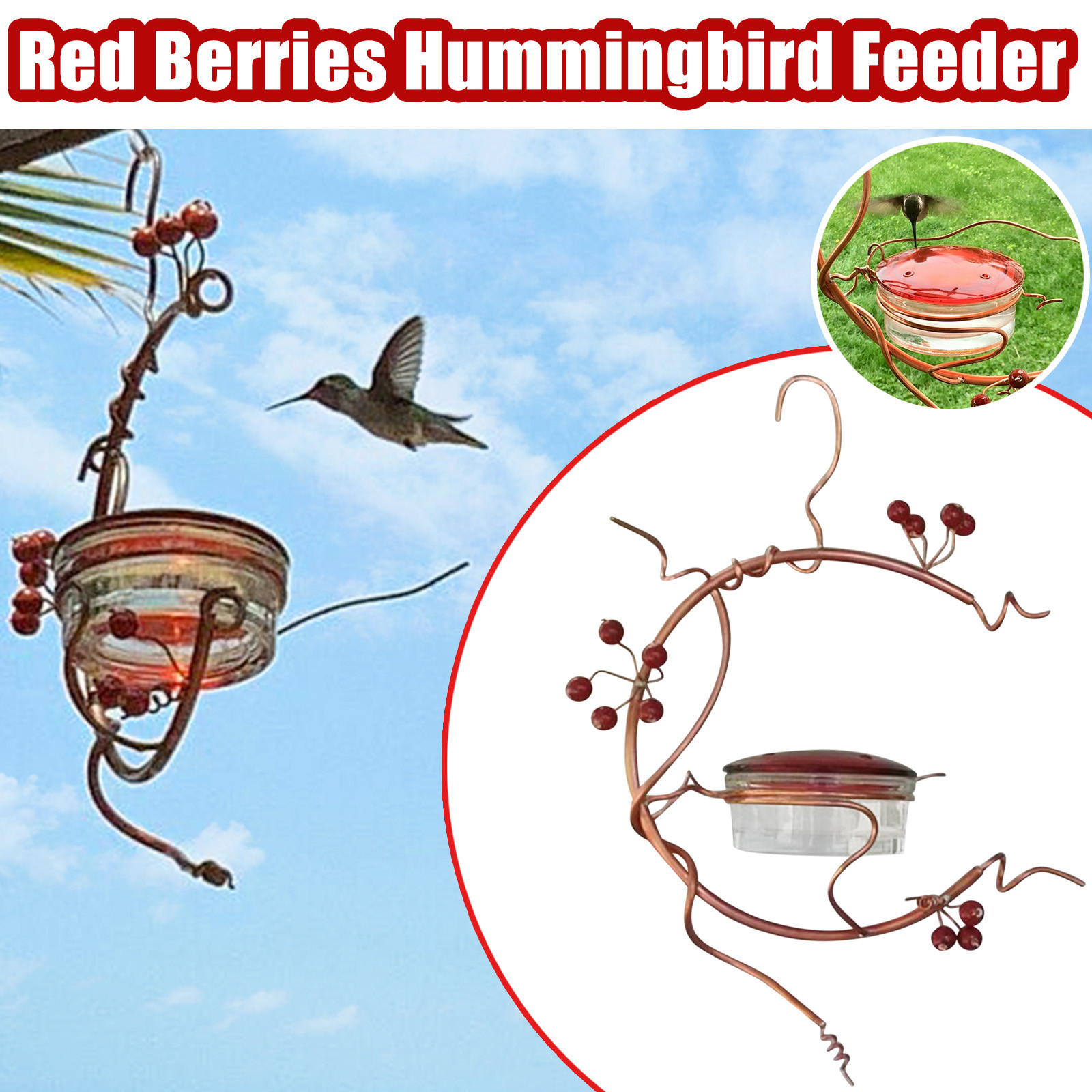 Hummingbird Bird Feeder Garden Bird Feeder, Red Berry Hummingbird Feeder