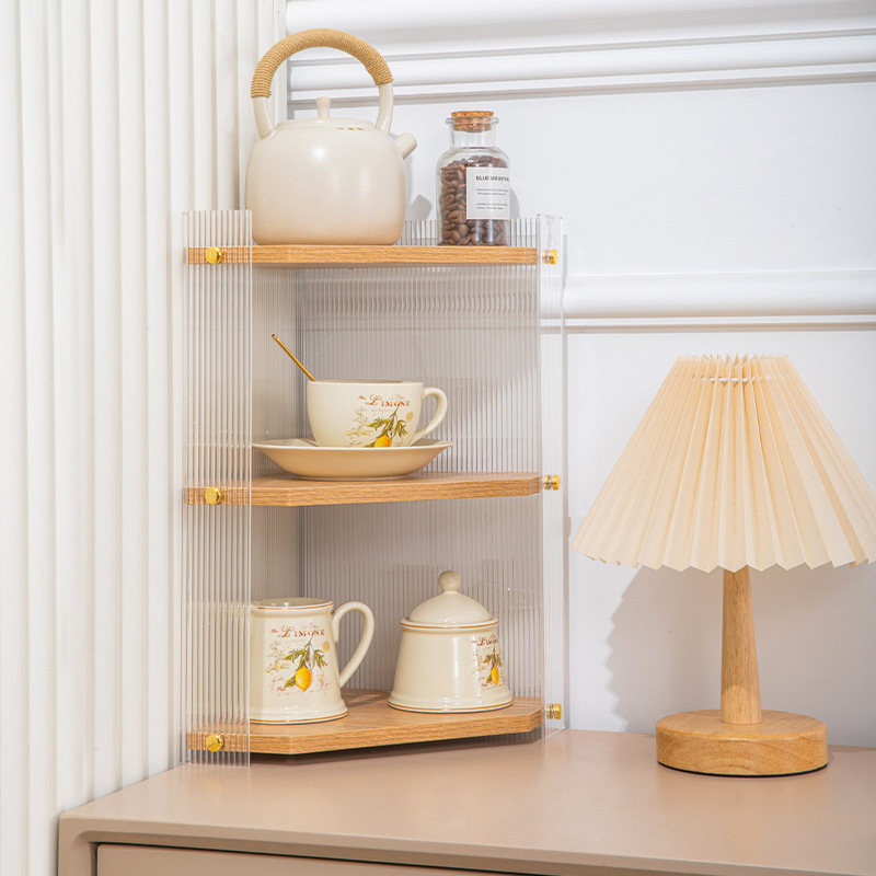 Nuevos cosméticos acrílicos simples, esquinas triangulares de madera maciza, estantes de almacenamiento de esquinas de baño, multiusos multicapa