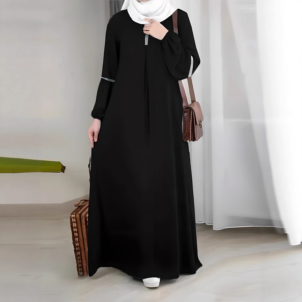 New Middle Eastern Abaya: Arabic Fashion Long-Sleeve Abaya Dress, Casual Sequined Sundress Clothing_ecoleips.com