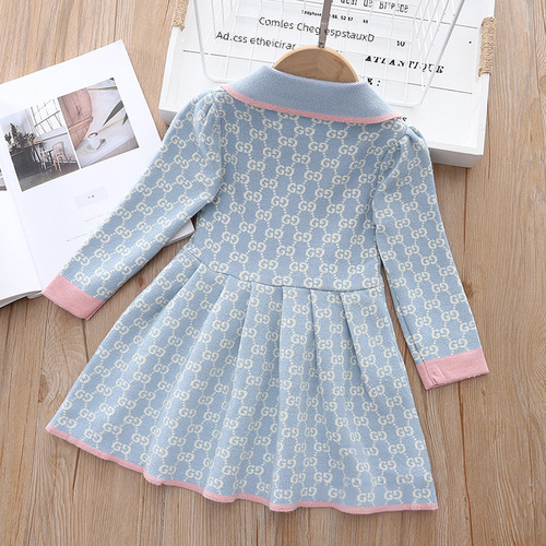 Baby Girl Knitted Fashion Long Sleeve Princess Dress, Trendy for Girls Aged 1-6, G Letter Sweater Dress