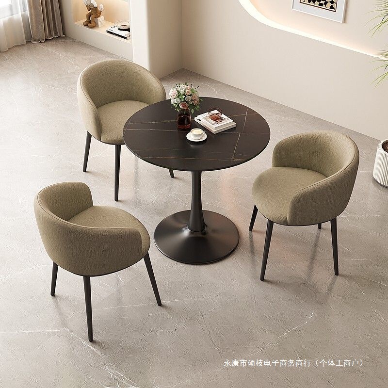 Nordic Light Luxury Slate Negotiation Table and Chairs Reception Office Reception Balcony Leisure Small Round Table Apartment Dining Table Home