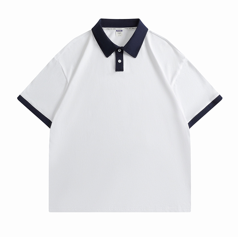 Tallas europeas y americanas, estilo retro americano, mangas raglán, camiseta holgada de algodón puro con cuello, polo de marca de moda, personalizable