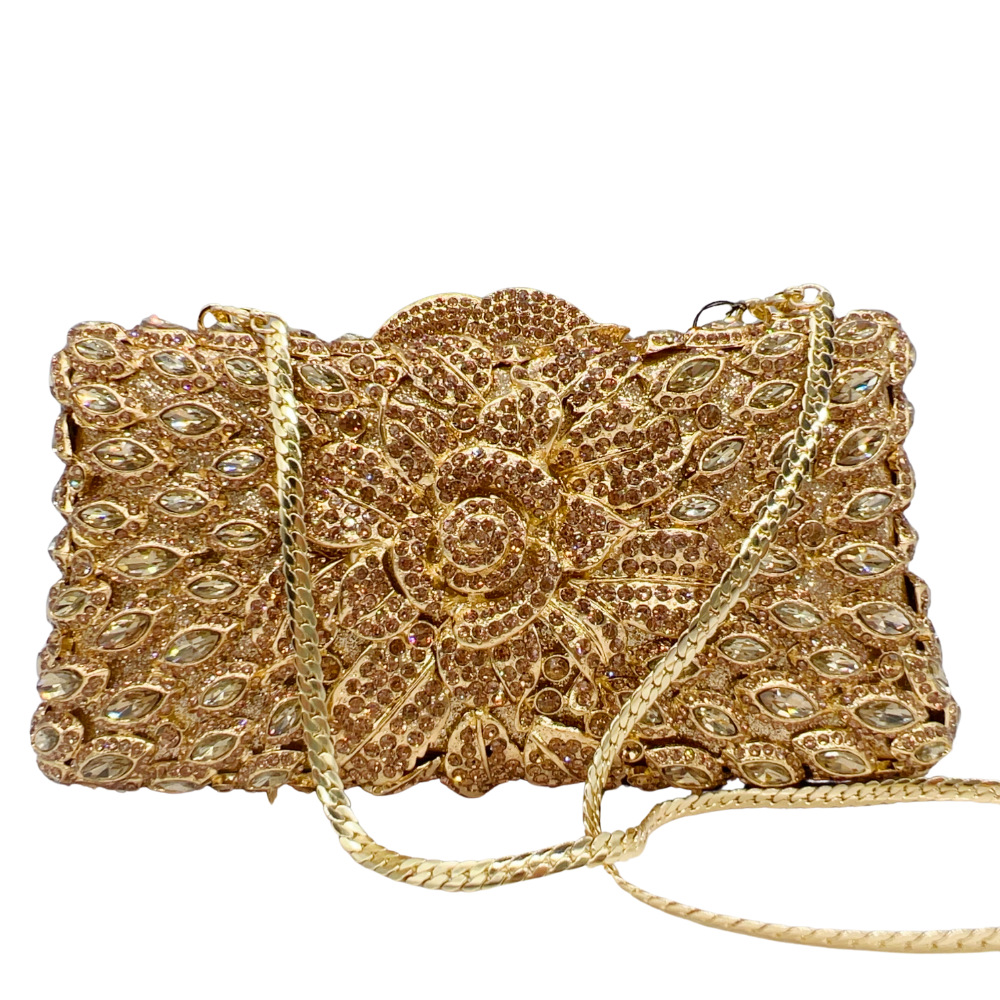 Túi clutch nữ đính kim cương dạ tiệc phong cách Âu Mỹ — kim cương vàng trên nền vàng, Màu bạc, Màu xanh lá, Màu đen chi tiết 7