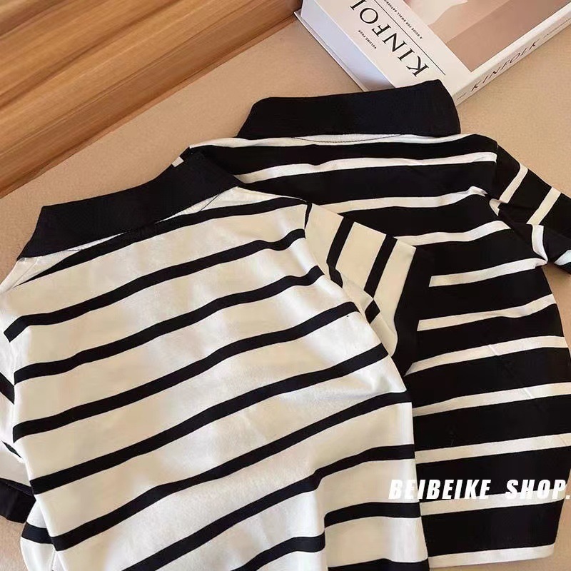 Summer Kidsren's Short-Sleeved Korean Style Pure Cotton Boys' T-Shirts Stripesd Polo Shirts Baby Kidsren's Clothing Export Wholesale