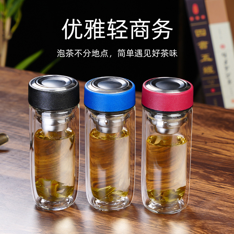 严选加厚高硼硅玻璃杯鹅蛋杯双层玻璃泡茶杯透明水杯印字礼品杯子