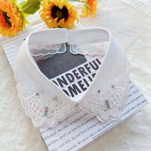 New double-layer embroidered hollow buckle false collar butterfly rhinestone nail beads Joker collar flower factory direct distribution