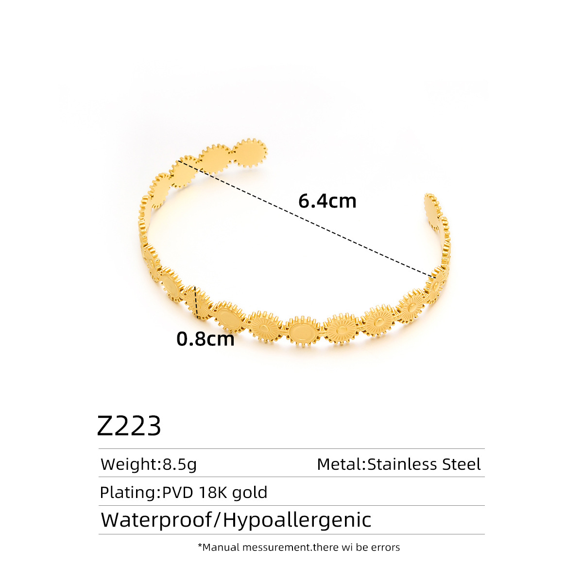 Wenjian venta caliente transfronteriza pulsera abierta con patrón de martillo, acero de titanio, pulsera en forma de C que no se desvanece, sensación hueca de alto nivel, retro versátil