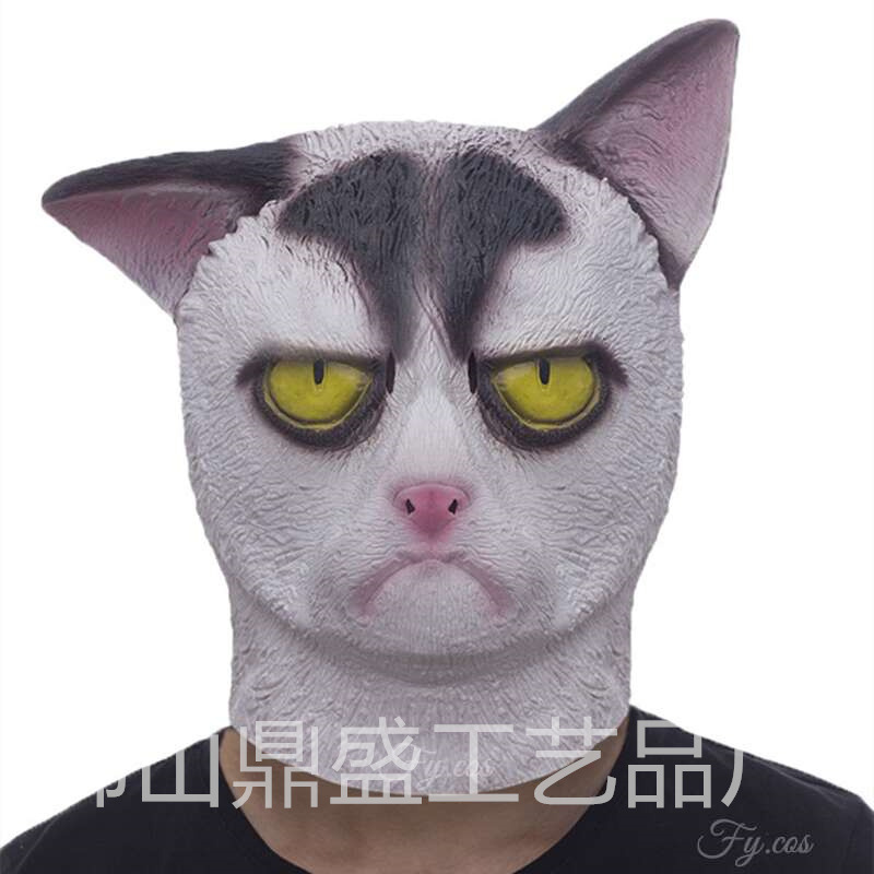 猫星人ラテックスマスクハロウィーン動物猫頭映画道具は緑魚砂彫刻ロバ猿ハスキーを責める