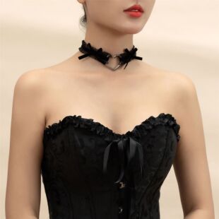 Japanese Style Bow Lace Peach Heart Choker Necklace Sweet Cool Collar Neck Collar Clavicle Chain Jewelry for Women
