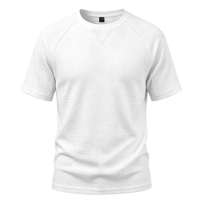 Men's Waffle Knit Short Sleeve T-Shirt, Breathable Textured Cotton-Like Fabric, Relaxed Fit Casual Tee For Summer_viptrois.com