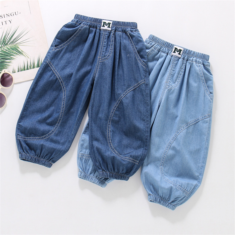 100% Cotton Summer Boys' Denim Bloomers Thin Fashionable Style All-match Children's Ankle-tied Pants Boys Trousers 100% Cotton Summer Boys' Denim Bloomers Thin Fashionable Style All-match Children's Ankle-tied Pants Boys Trousers
