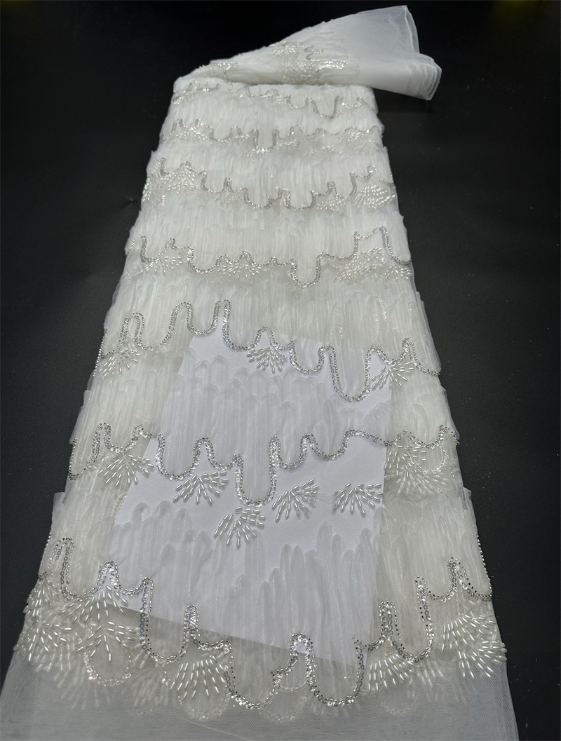 Paisaje tridimensional bordado tela de malla estilo nacional pequeño vestido fresco y hermoso cheongsam vestido de cena tela