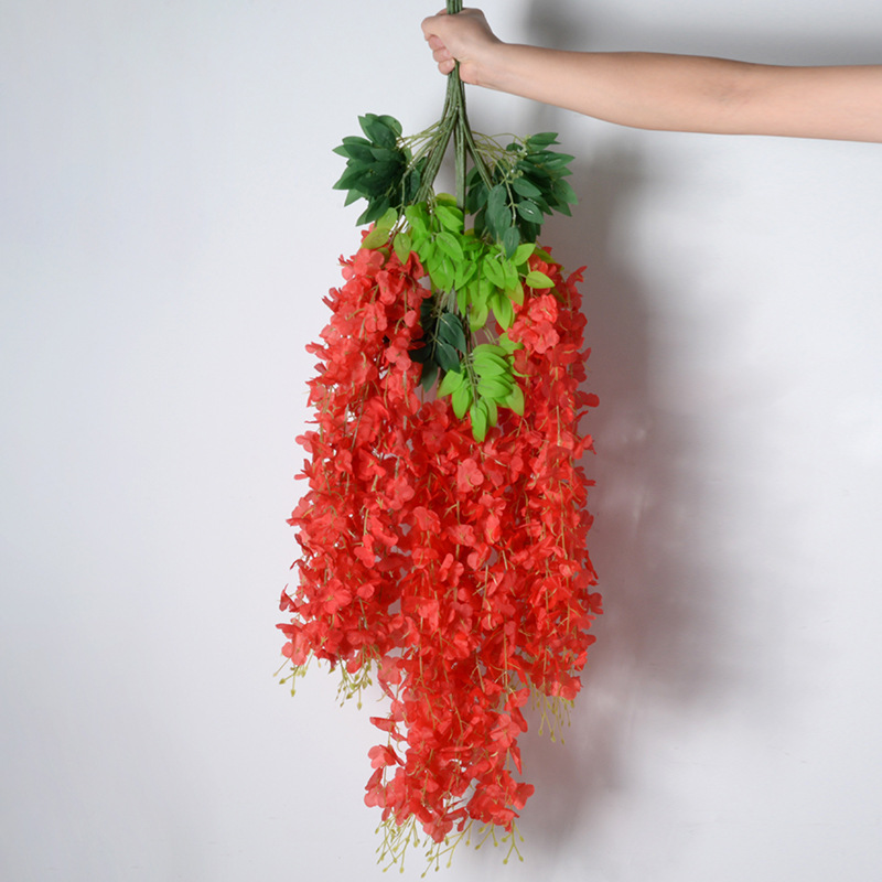 Flores de simulación 6 hojas de cifrado wisteria petal de feijano flor de arco de boda decoración de flores falsas de caña violeta