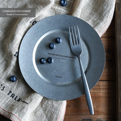 Vintage stainless steel Western and Chinese style plates with metallic green fragrance tableware, vegetable and steak fruit round plates for outdoor camping