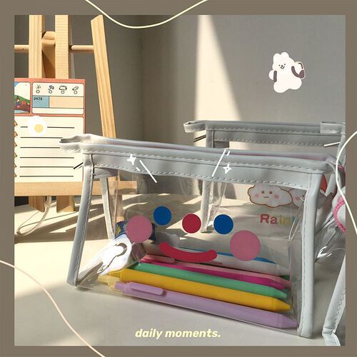 ins style Japanese style simple large capacity transparent pencil bag hand account storage student cute stationery box hand account stationery bag