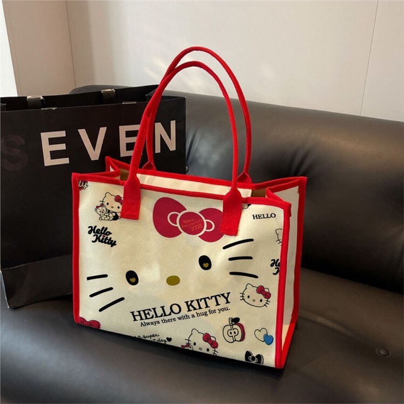 ハローキティバッグレディースファッショナブルでかわいいktポータブルバッグ多用途大学生キャンバストートバッグ大容量|undefined