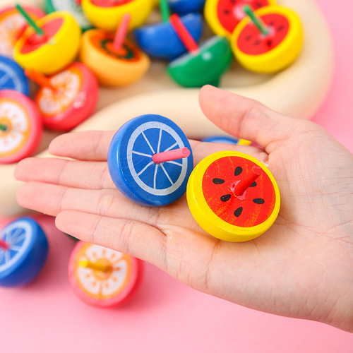 Large fruit top wholesale wooden color finger spinning small top traditional nostalgic children's wooden toy