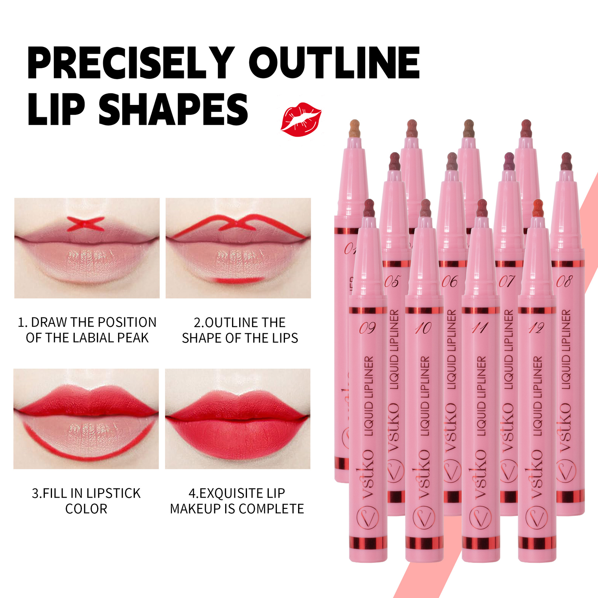 VSTKO Cross-border Gourd-tipped liquid Lip Liner Pen Set Matte, easy-to-color, waterproof and long-lasting nude Lipstick pen undefined