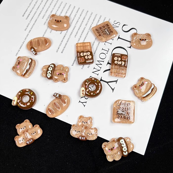 Glitter Glitter Bear Dessert Chocolate Donut DIY Cream Glue Cute Cartoon Handmade Resin Accessories