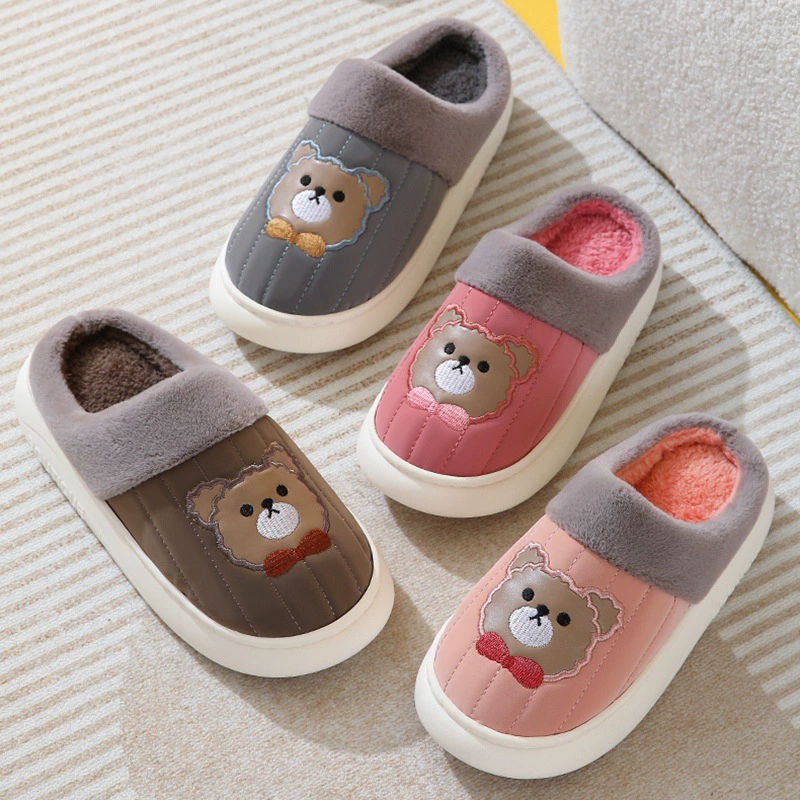 Хлопчатобумажные тапочки женские осенние и зимние PU кожа водонепроницаемый дом теплая противоскользящая и утолщая крытая пара новые шерстяные тапочки мужчины