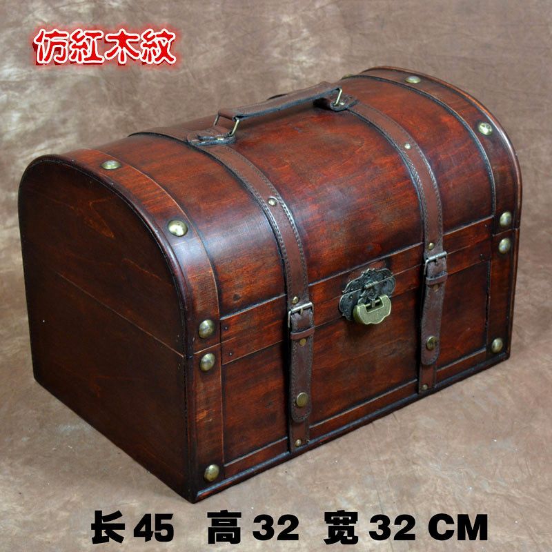 古代箱子仿红木复古木箱子仿古老式箱创意箱古风拍摄带锁海盗宝箱
