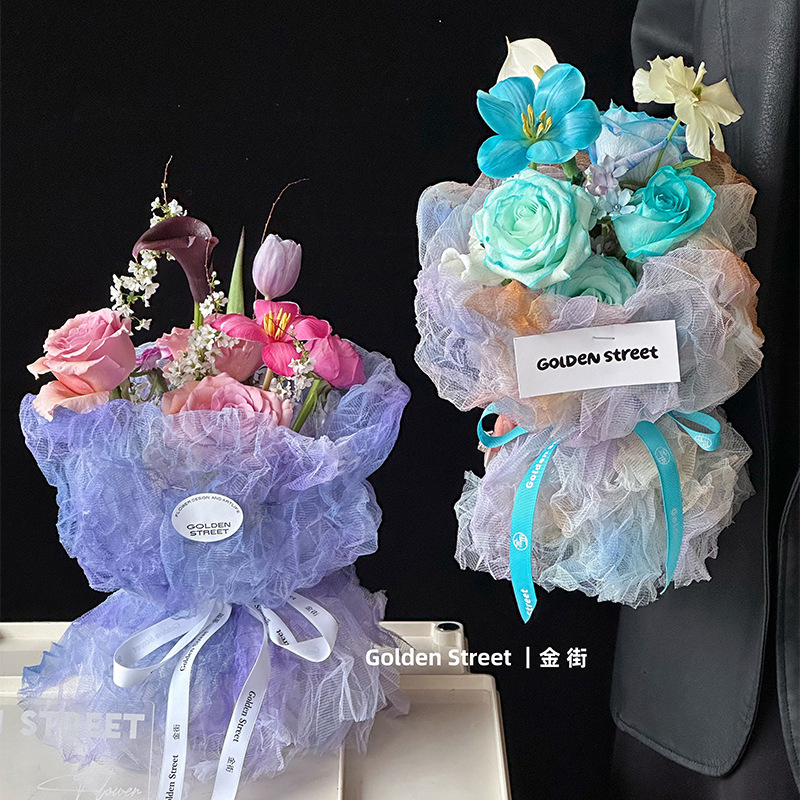 El día de San Valentín de hadas burbuja paquete de flores yarn ins viento floral material de embalaje al por mayor de la diosa buquete de embalaje de malla