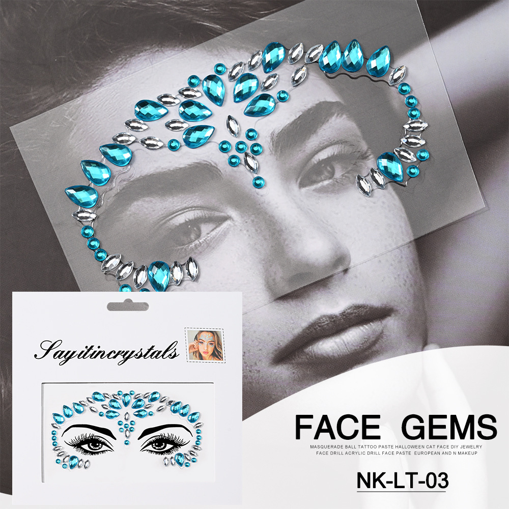 Pegatinas de tatuaje facial pegatinas de cristal pegatinas de cejas pegatinas faciales pegatinas de diamante de agua decoración acrílica estilo europeo y americano