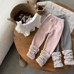 Korean leggings for girls 2025 late autumn and winter children's fashionable and versatile cute clean color pants legs wool rolled pants