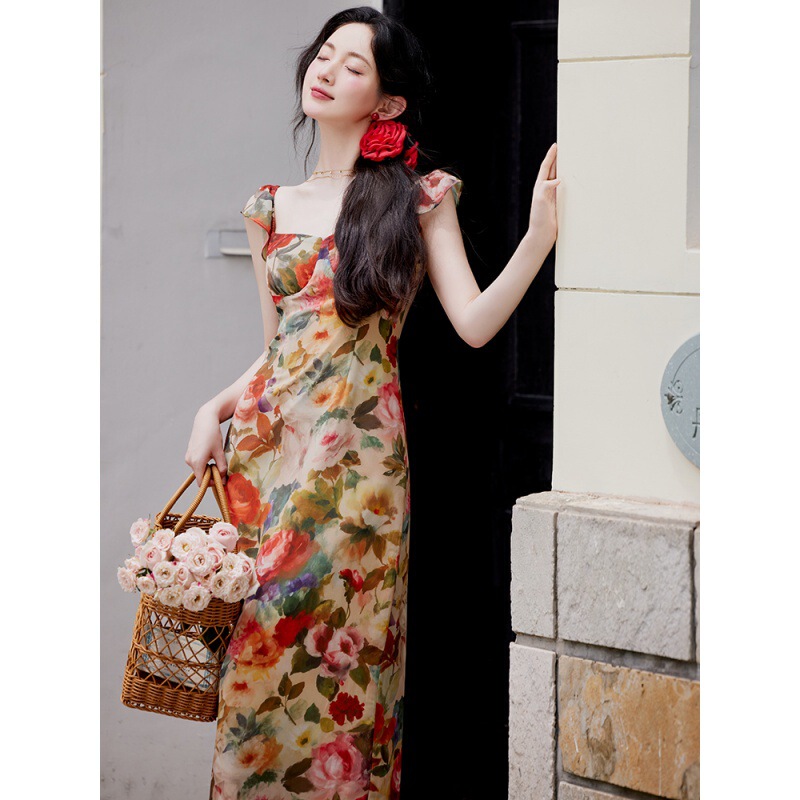Seaside Photo Skirt Summer Women's 2024 New Style Light Luxury High-end French Oil Painting Floral dress