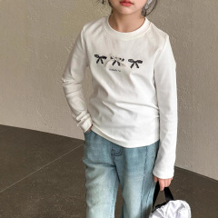 小红鱼女童长袖T恤2025新款儿童秋季圆领打底衫棉款短款修身上衣
