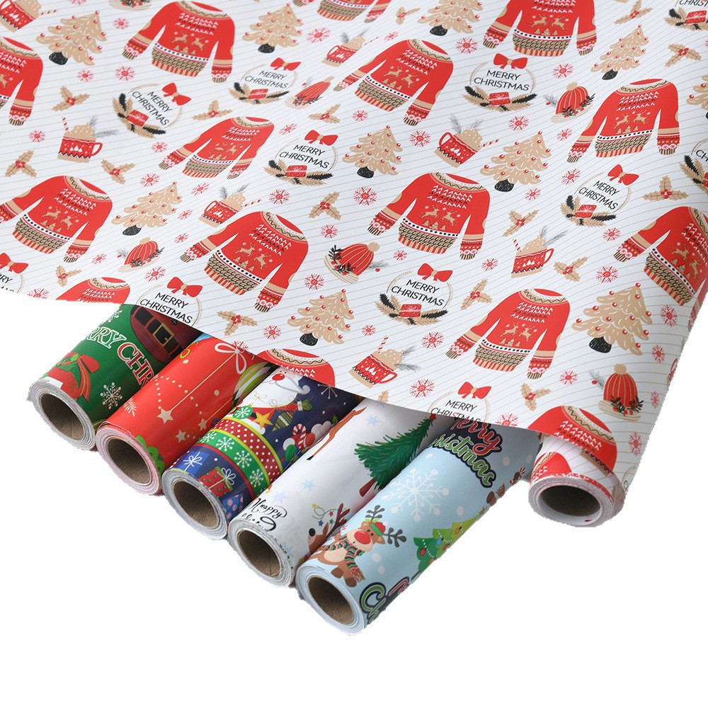 Venta caliente transfronteriza papel estucado de gran tamaño rollo de Navidad papel de regalo caja de regalo de dibujos animados papel de regalo al por mayor