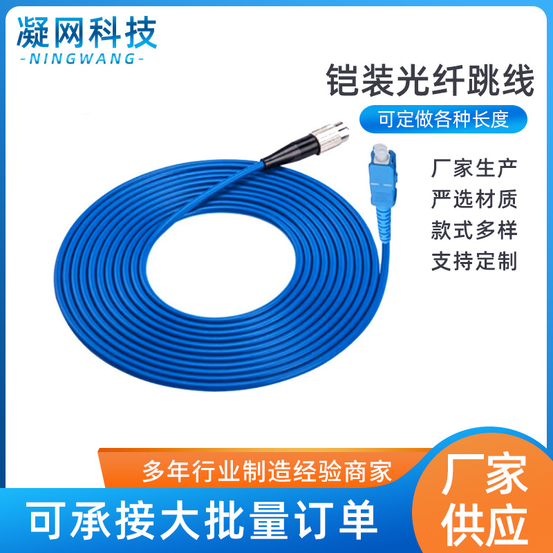 电信级铠装光纤跳线尾纤防鼠咬抗拉压 LC-FC单模单芯铠装跳线