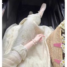 大码超好看绿色长袖连衣裙初设计感茶歇法式公主长裙