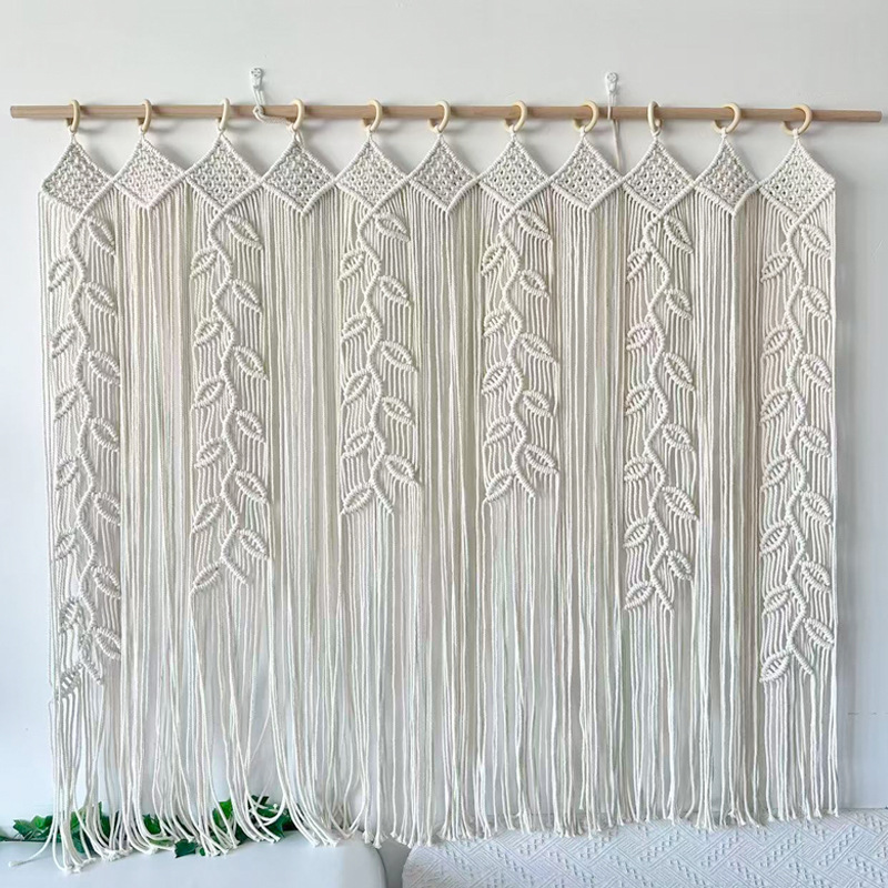 Hand-Woven Door Curtain, Cotton Thread Decorative Partition Tapestry, Suitable for Homestay, Living Room, Bedroom, Dormitory, Woven Curtain, Hanging Curtain