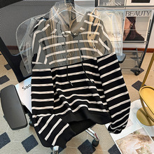 韩版时尚条纹连帽长袖T恤女睡衣春秋款休闲宽松可外穿家居服外套
