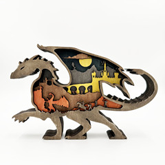 New Wood 3D Animal Craft Ornament Creative Design Home Office Decoration Wood Carving Flying Dragon Ornament