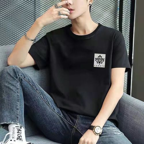 Half-sleeve niche stylish summer short-sleeve T-shirt for men, trendy casual versatile fashionable printed solid color top garment