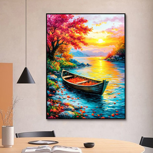 Maple Leaves Dyed Cross Stitch 2025 New Style Embroidered Living Room and Restaurant Vertical Version Entrance Small Piece Landscape Painting Hand-Embroidered