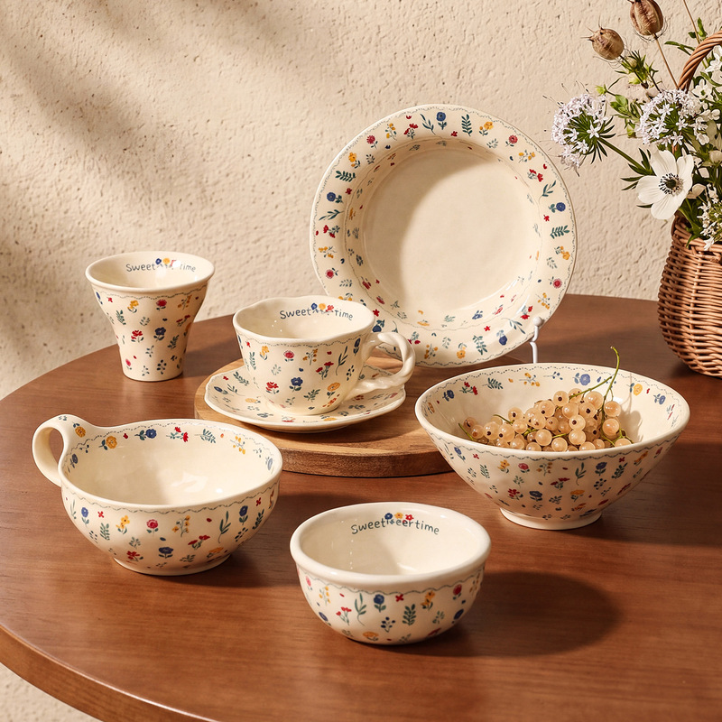 Very beautiful tableware, coffee cups, saucers, rice bowls, noodle bowls, bowls with handles, cups, fruit salad plates, and souvenirs