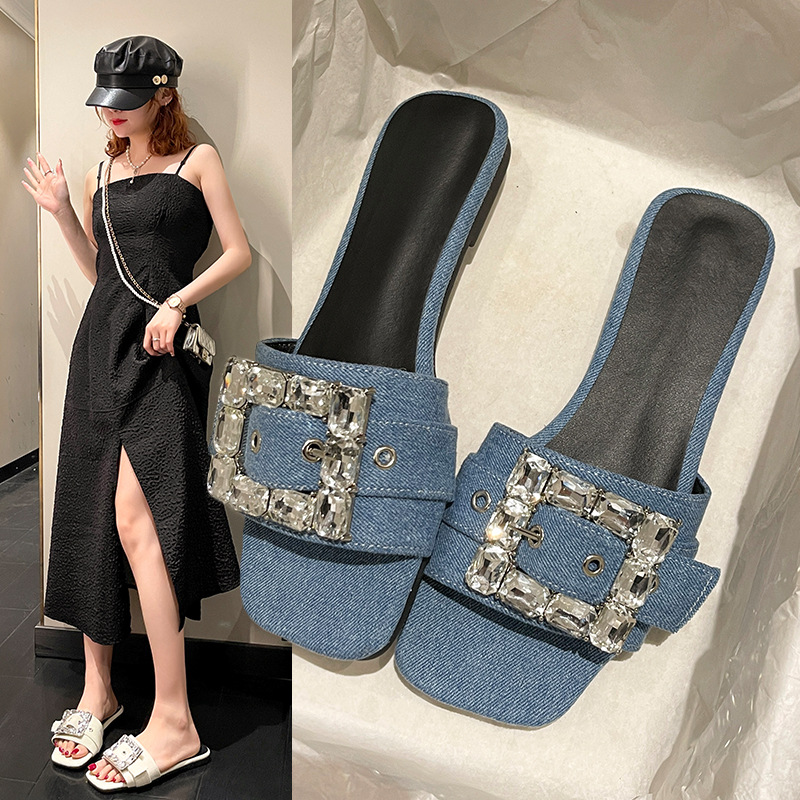 Sexy fashionable beach summer women's slippers open toe flat square…