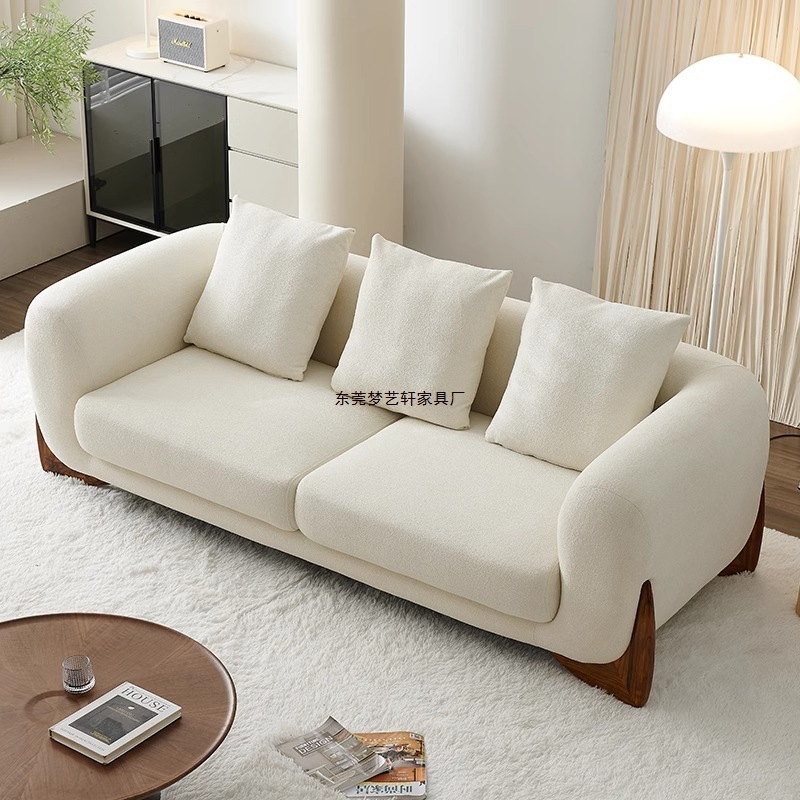 Wabi-Sabi Style Lambswool Fabric Sofa Designer Simple Three-Seater Nordic Living Room Small Apartment Cream Style