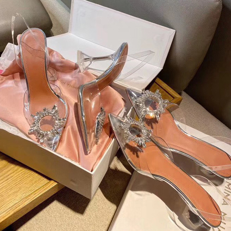 Baotou Sandals for Women 2025 New Summer Internet Celebrity Transparent Crystal Fairy Style Stiletto Pointed Toe High Heels Ins Trend