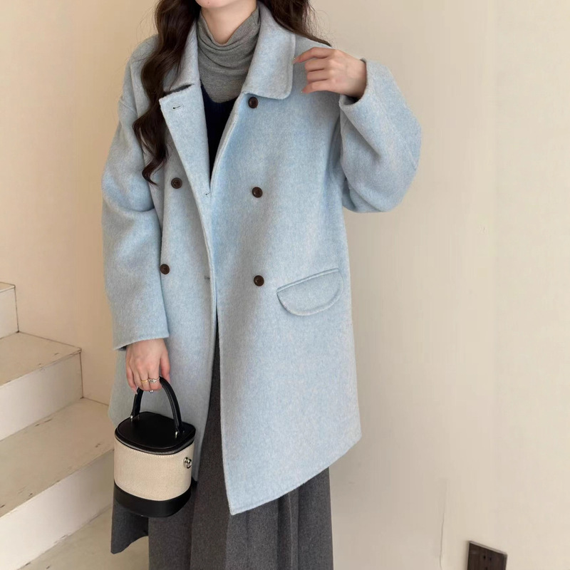 Mid-Length Double-Sided Wool Coat Autumn and Winter New Style 2025 Korean Style Elegant Age-Reducing Slim Woolen Coat for Women