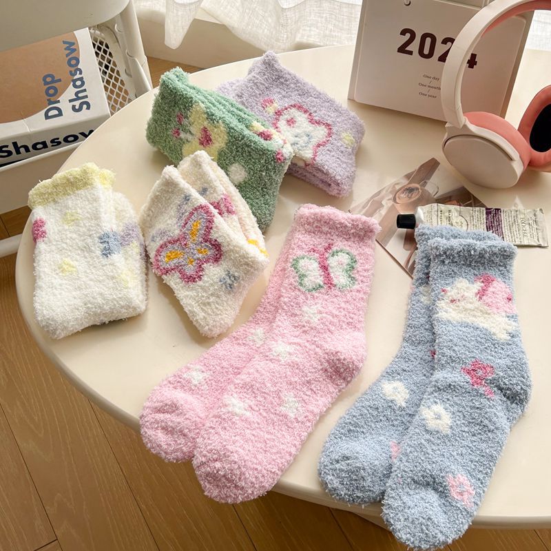 Calcetines de Piso de Felpa Coral de Poliéster Grueso para Invierno y Hogar