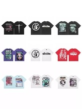 美国Hellstarcho嘻哈男士T恤高街休闲领短袖复古街头服饰原宿上衣