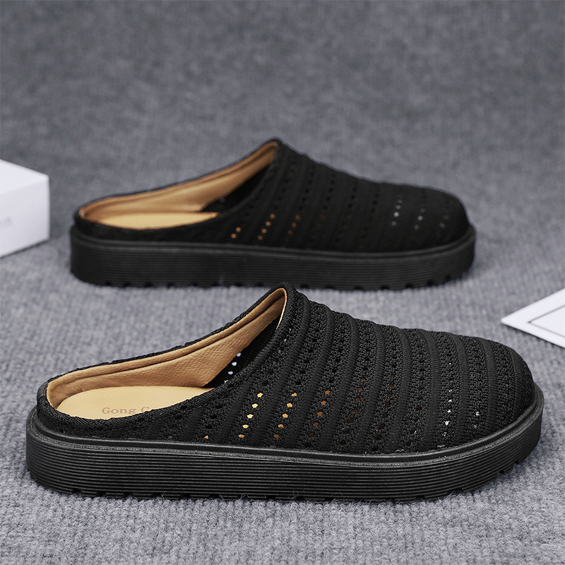 Versión coreana de los nuevos zapatos de verano para hombre, zapatos casuales y cómodos de medio soporte, malla, tejido volador, moda hueca, perezoso
